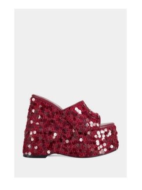 Azalea Wang Betsey Platform Sequin Wedge Sandal - Red